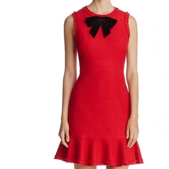 kate spade Dresses & Skirts - Kate Spade New York Red with Black Bow Sleeveless Fit and Flare Ruffle Tweed